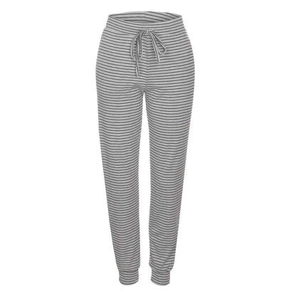 Pantalones casuales con cintura con cordón y rayas para mujer tallas S-XL