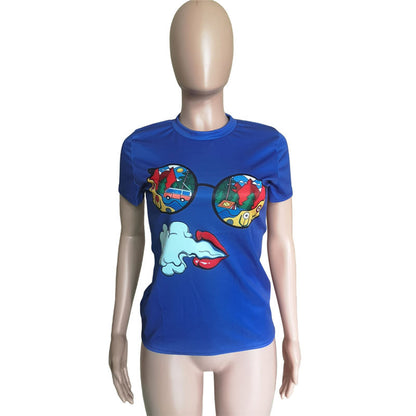 S-3XL Women Casual Cartoon Print Short-sleeve Tee