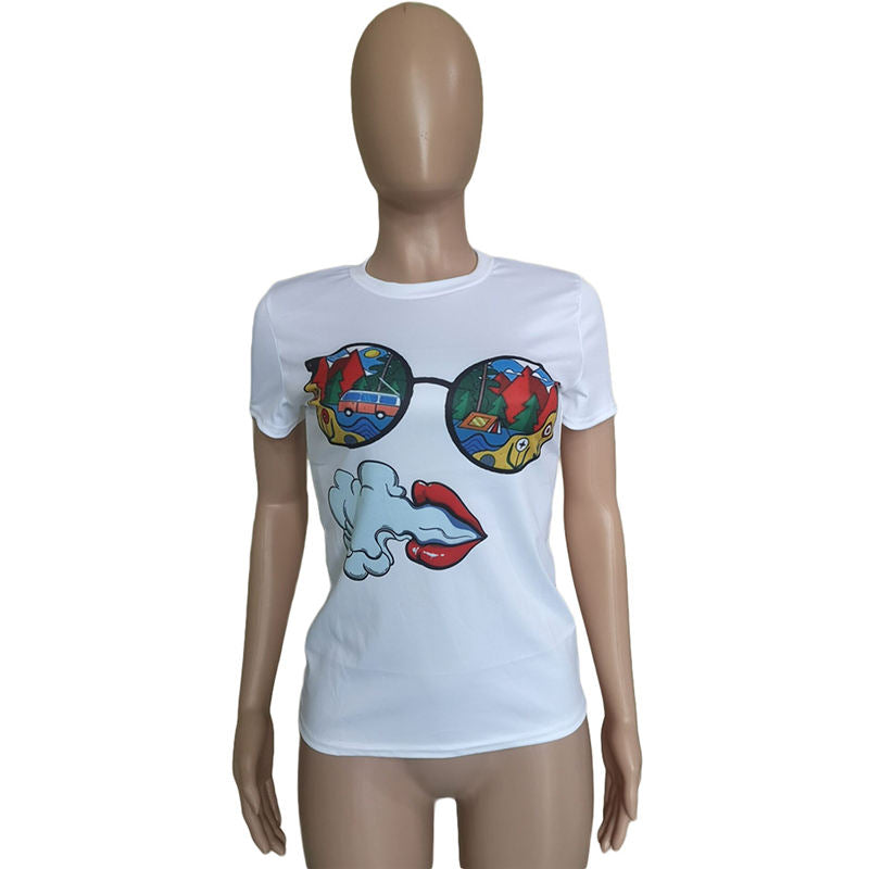S-3XL Women Casual Cartoon Print Short-sleeve Tee