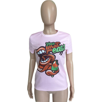 S-3XL Women Casual Cartoon Print Short-sleeve Tee