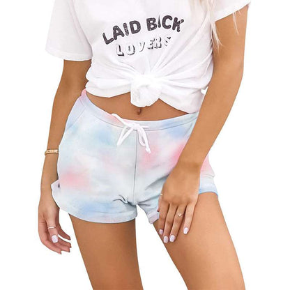 S-5XL Women Fashion Tie Dye Drawstring Waist Casual Shorts