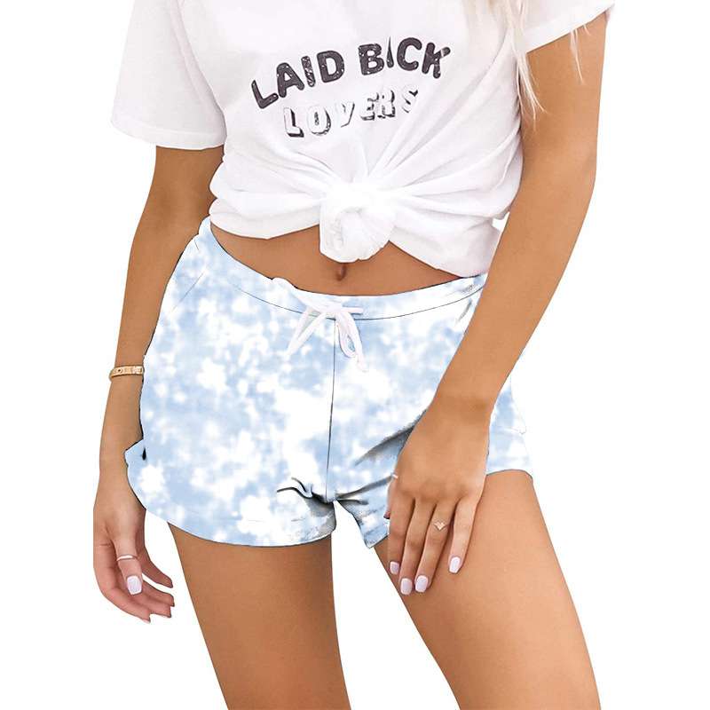 S-5XL Women Fashion Tie Dye Drawstring Waist Casual Shorts