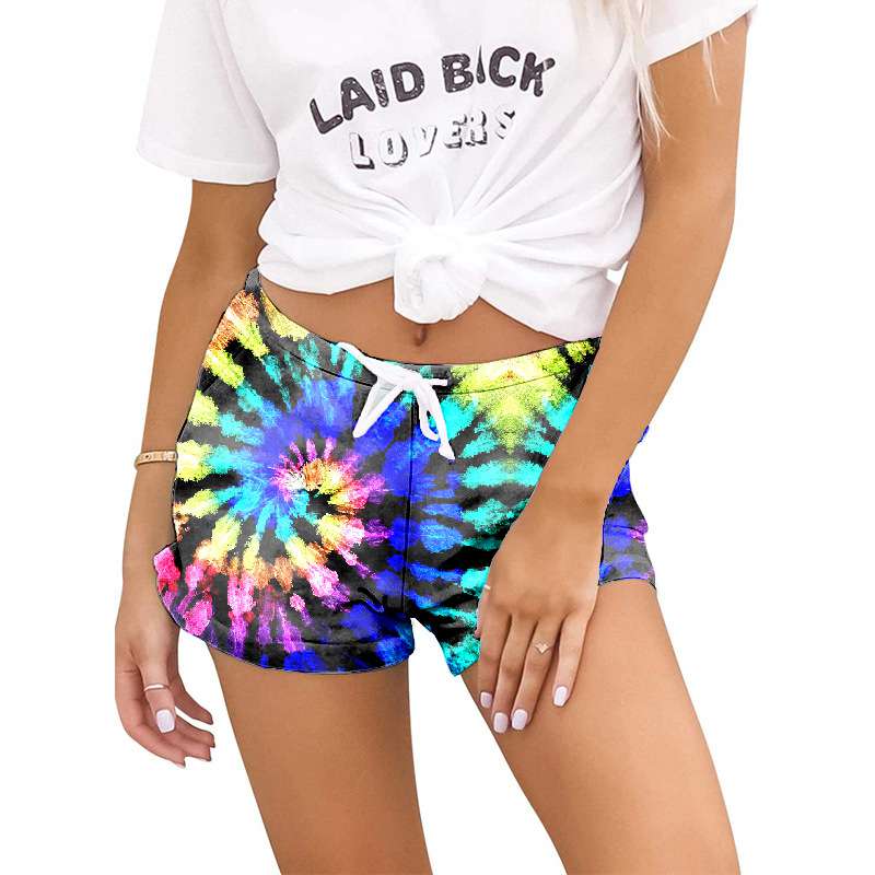 S-5XL Women Fashion Tie Dye Drawstring Waist Casual Shorts