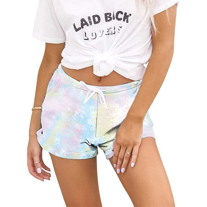 S-5XL Women Fashion Tie Dye Drawstring Waist Casual Shorts