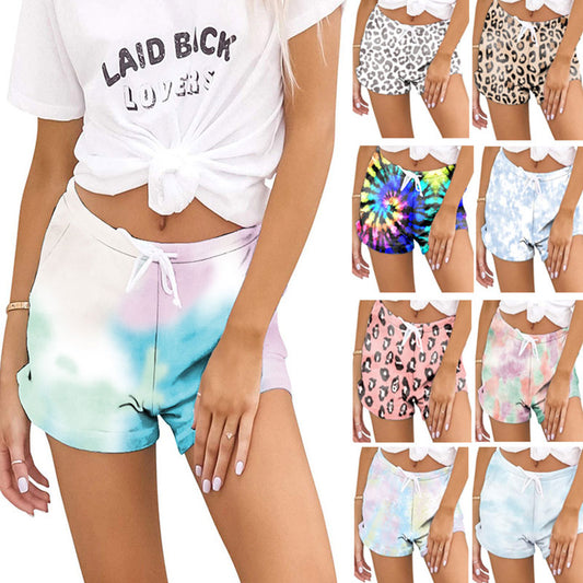 S-5XL Women Fashion Tie Dye Drawstring Waist Casual Shorts