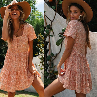 Vestido informal de manga corta con estampado de lunares y botonadura sencilla para mujer, tallas S-XXL