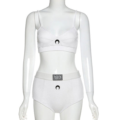 Conjunto de dos piezas con top de tirantes bordado y pantalones cortos casuales con estampado de letras de SL Fashion Moon