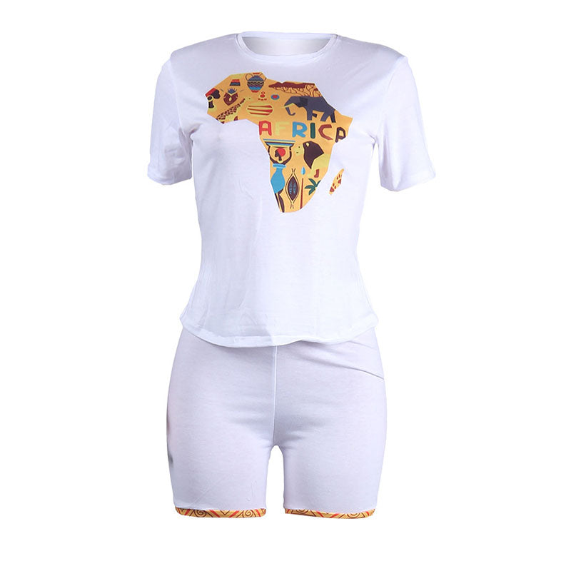 Conjuntos de dos piezas de camiseta de manga corta y pantalones cortos deportivos con estampado gráfico informal para mujer, tallas S-XL