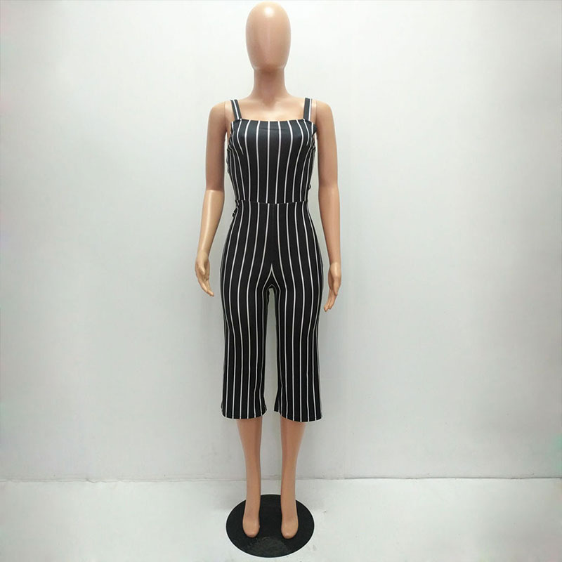 S-2XL Women Casual Striped Sling Jumpsuits