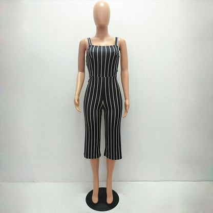S-2XL Women Casual Striped Sling Jumpsuits