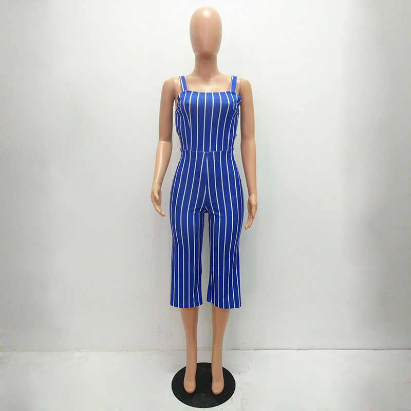 S-2XL Women Casual Striped Sling Jumpsuits