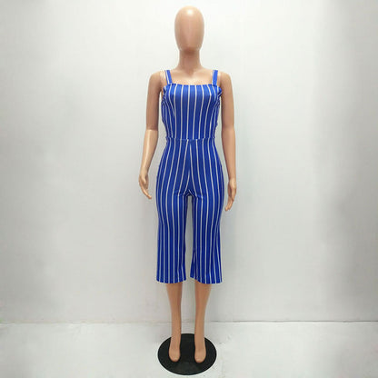 S-2XL Women Casual Striped Sling Jumpsuits