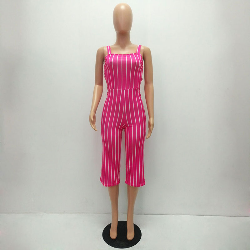 S-2XL Women Casual Striped Sling Jumpsuits