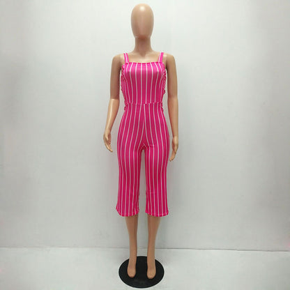 S-2XL Women Casual Striped Sling Jumpsuits