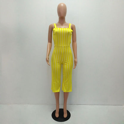 S-2XL Women Casual Striped Sling Jumpsuits