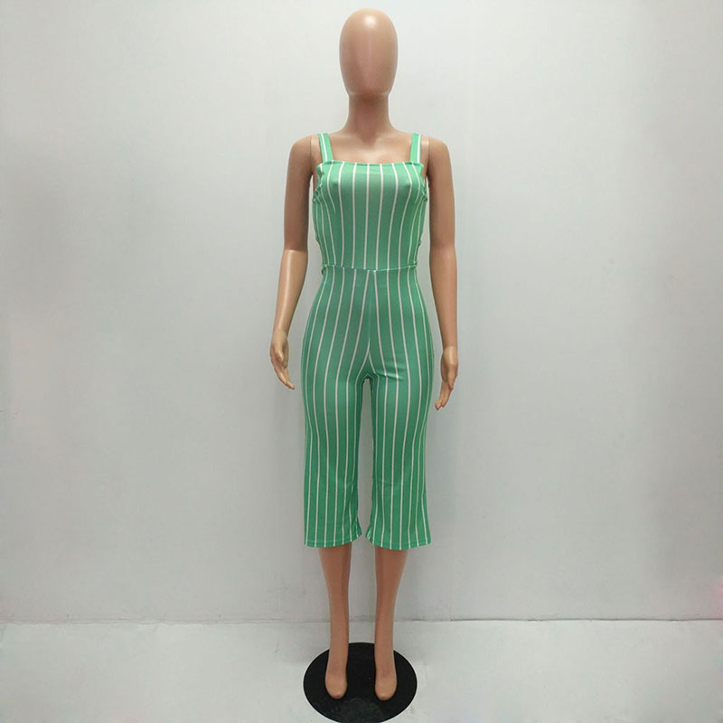 S-2XL Women Casual Striped Sling Jumpsuits