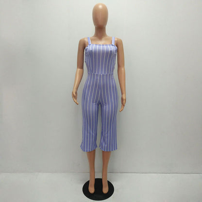 S-2XL Women Casual Striped Sling Jumpsuits