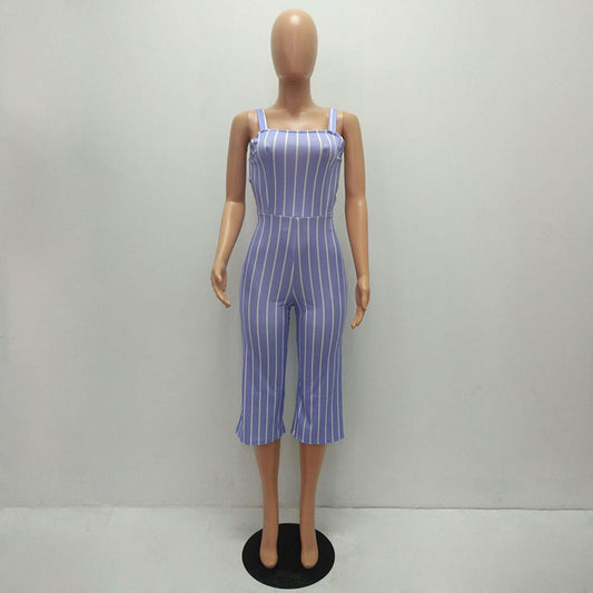 S-2XL Women Casual Striped Sling Jumpsuits