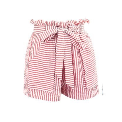 XS-L Women Casual High-waisted Striped Pocket Design Shorts