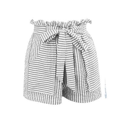 XS-L Women Casual High-waisted Striped Pocket Design Shorts