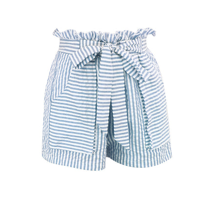 XS-L Women Casual High-waisted Striped Pocket Design Shorts