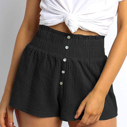 S-XL Women Fashion Solid Color High-waisted Single-breasted Casual Shorts
