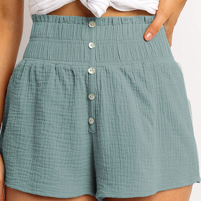 S-XL Women Fashion Solid Color High-waisted Single-breasted Casual Shorts