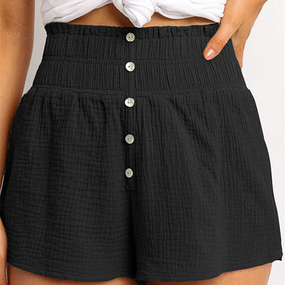 S-XL Women Fashion Solid Color High-waisted Single-breasted Casual Shorts