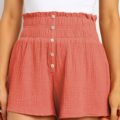S-XL Women Fashion Solid Color High-waisted Single-breasted Casual Shorts