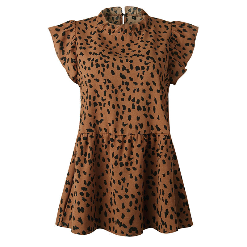 Blusa holgada informal de moda para mujer con estampado de lunares y volantes sin mangas