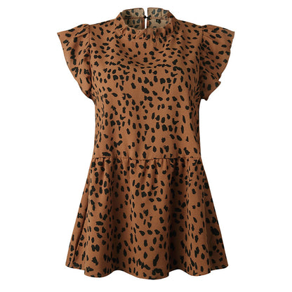 Blusa holgada informal de moda para mujer con estampado de lunares y volantes sin mangas