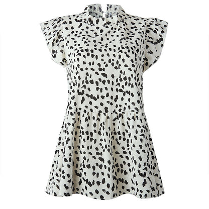 Blusa holgada informal de moda para mujer con estampado de lunares y volantes sin mangas