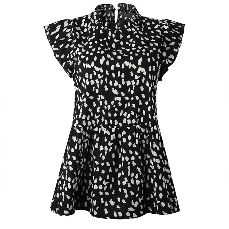 Blusa holgada informal de moda para mujer con estampado de lunares y volantes sin mangas
