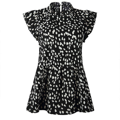 Blusa holgada informal de moda para mujer con estampado de lunares y volantes sin mangas