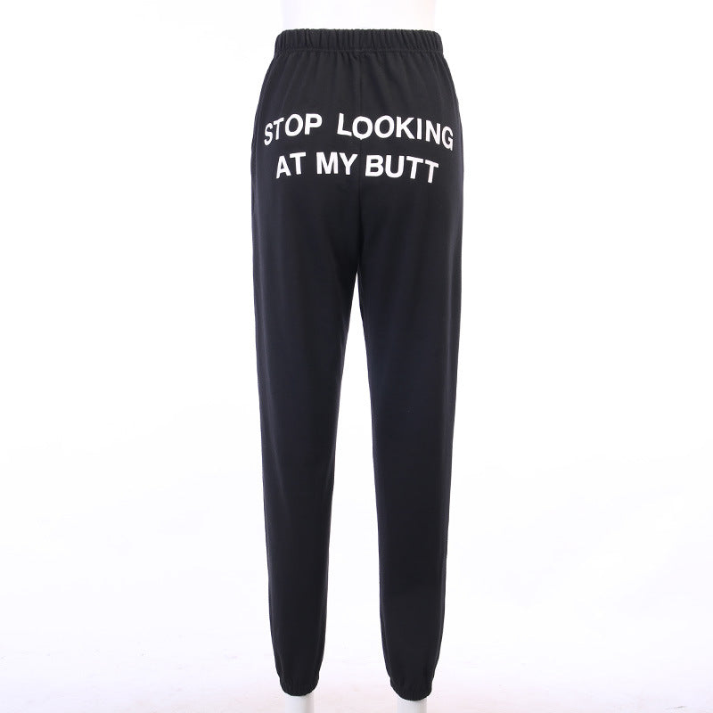 S-L Women Casual Letter Print Sports Pants