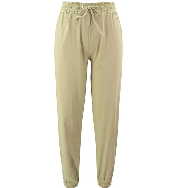 S-XL Women Fashion Solid Color Casual Drawstring Waist Sports Jogger Pants