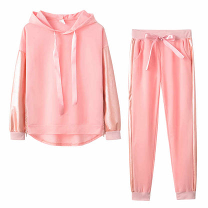 Conjunto de 2 piezas de sudadera y pantalón deportivo holgado de color liso para mujer, tallas S-XL