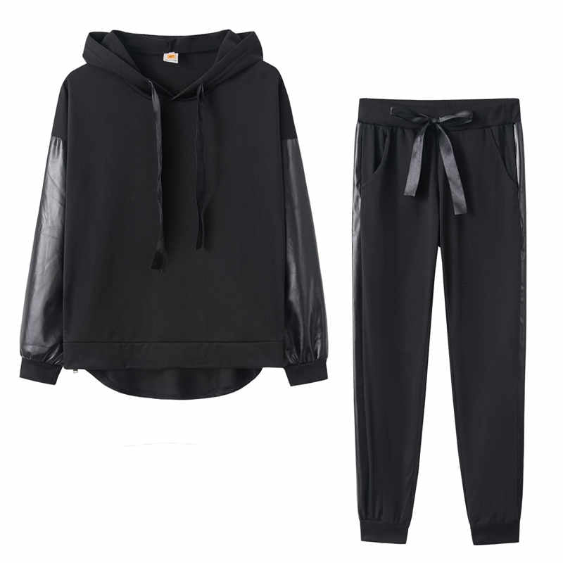 Conjunto de 2 piezas de sudadera y pantalón deportivo holgado de color liso para mujer, tallas S-XL