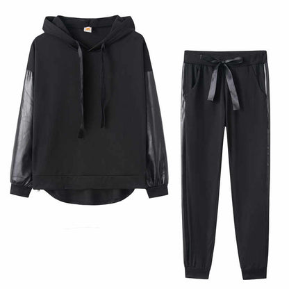 Conjunto de 2 piezas de sudadera y pantalón deportivo holgado de color liso para mujer, tallas S-XL