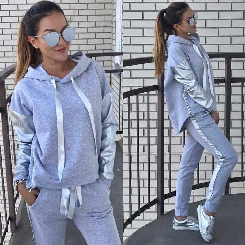 Conjunto de 2 piezas de sudadera y pantalón deportivo holgado de color liso para mujer, tallas S-XL