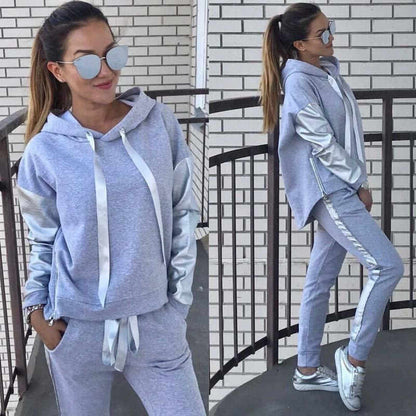 Conjunto de 2 piezas de sudadera y pantalón deportivo holgado de color liso para mujer, tallas S-XL