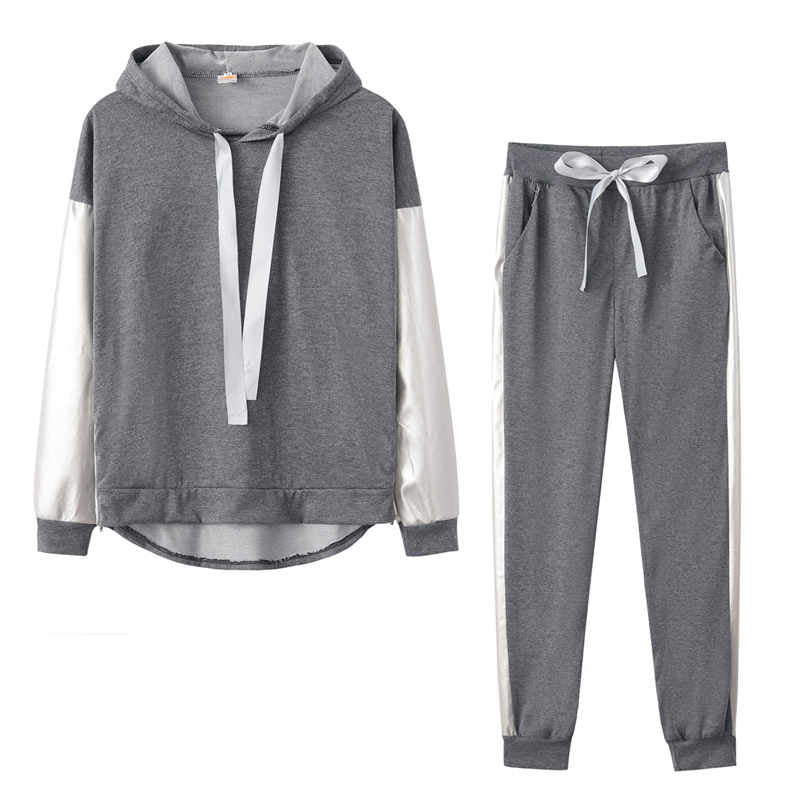Conjunto de 2 piezas de sudadera y pantalón deportivo holgado de color liso para mujer, tallas S-XL