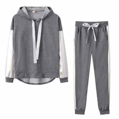 Conjunto de 2 piezas de sudadera y pantalón deportivo holgado de color liso para mujer, tallas S-XL