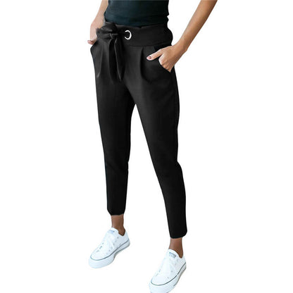 S-XL Woman High Waist Lace-Up Casual Pants