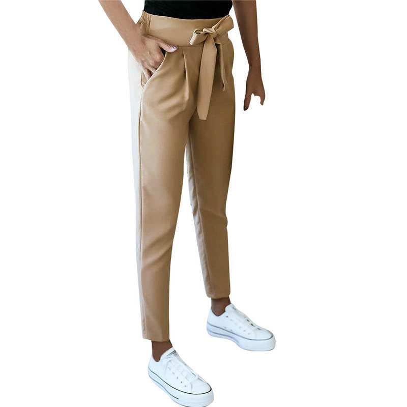 S-XL Woman High Waist Lace-Up Casual Pants