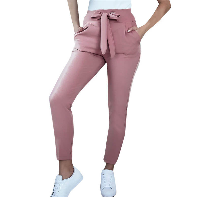 S-XL Woman High Waist Lace-Up Casual Pants