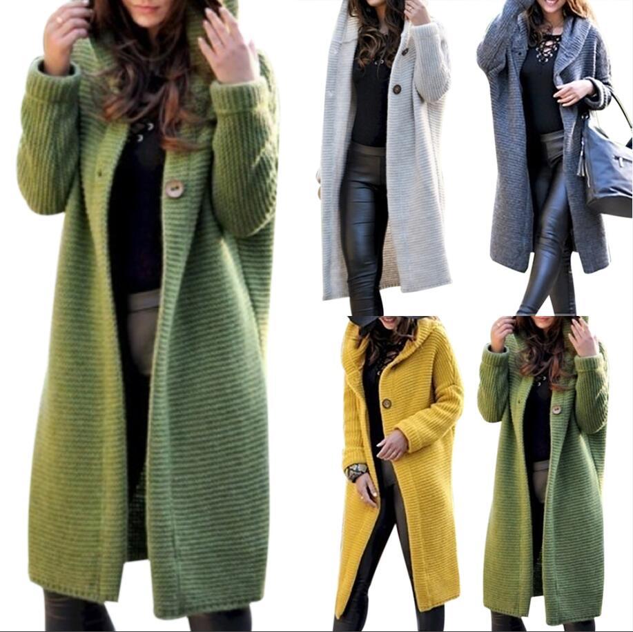 Abrigo con capucha de punto holgado informal de talla grande para mujer S-5XL