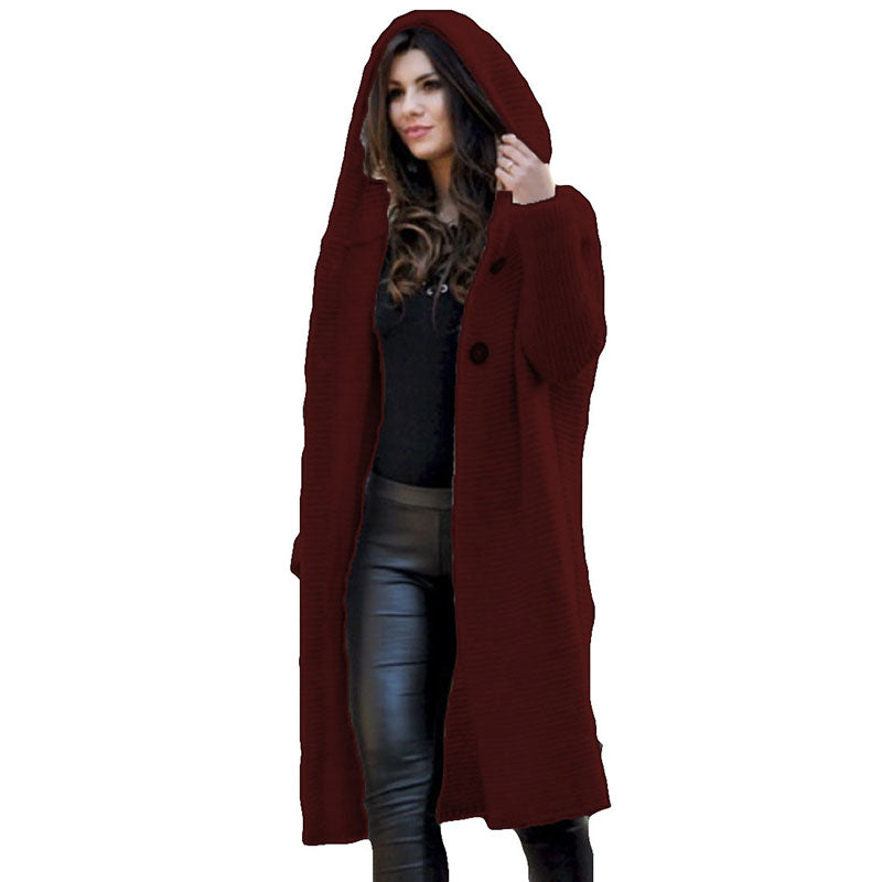 Abrigo con capucha de punto holgado informal de talla grande para mujer S-5XL