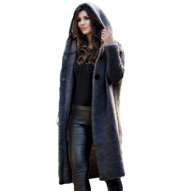 Abrigo con capucha de punto holgado informal de talla grande para mujer S-5XL