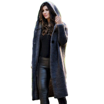Abrigo con capucha de punto holgado informal de talla grande para mujer S-5XL